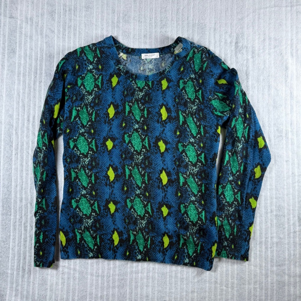 Equipment Femme Liam Python Snake Print Cashmere Sweater Women S Blue Green Luxe